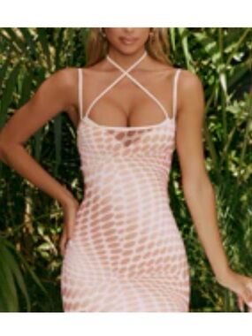 Oh Polly Tan Mesh Bodycon Mini Dress